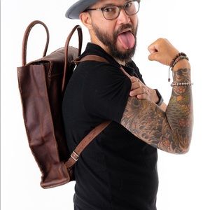 Handmade leather backpack, tote new